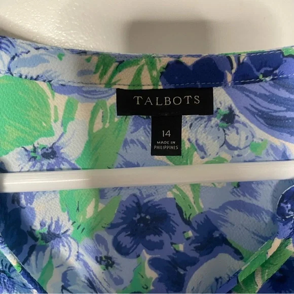 Talbots Botanical Garden Blue Green Long Sleeve Dress Floral 14 - Picture 7 of 8